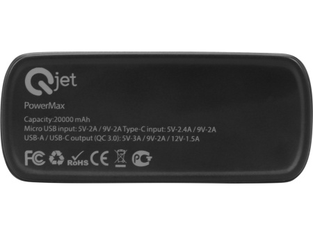 Портативное зарядное устройство PowerMax, 20000 mAh, PD + QC 3.0, черный