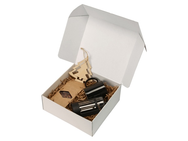 Подарочный набор с чаем, кружкой, френч-прессом и новогодней подвеской Чаепитие, черный