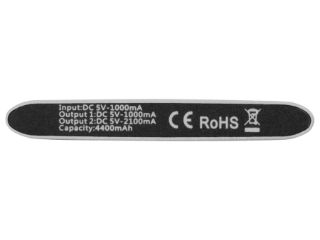 Портативное зарядное устройство Мун с 2-мя USB-портами, 4400 mAh, серебристый