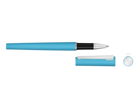 Ручка металлическая роллер Brush R GUM soft-touch с зеркальной гравировкой, голубой