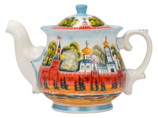 Подарочный набор Кремлевский: кукла на чайник, чайник заварной с росписью, чай травяной